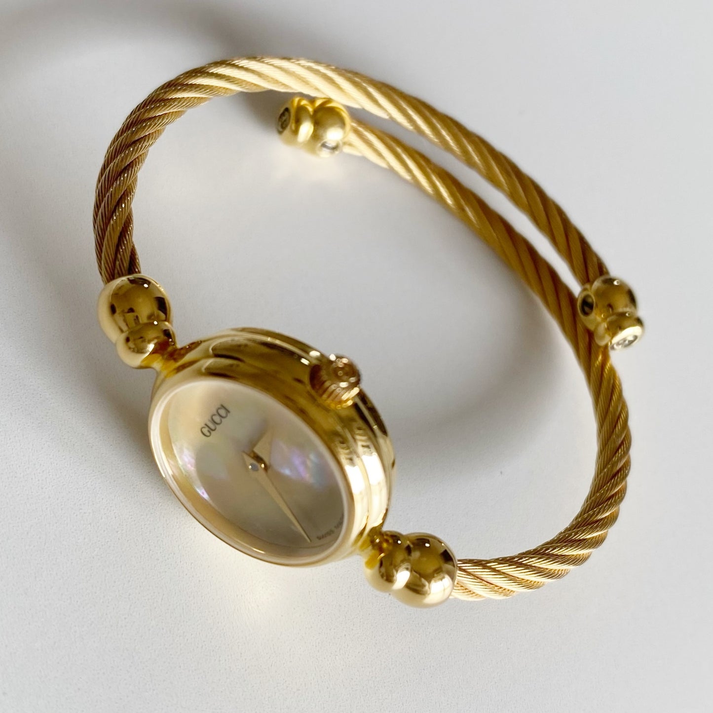 Gucci 1990s Seashell Dial Gold Plated Bangle Watch