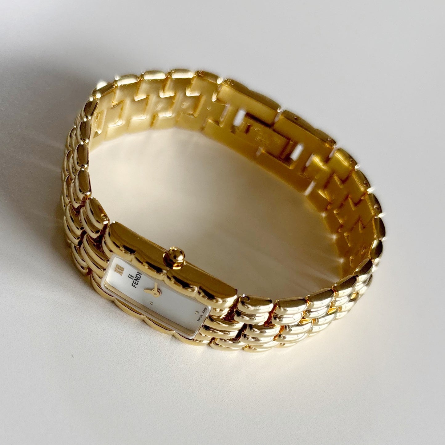 Fendi 1990s Rectangular Dial Gold Plated Watch