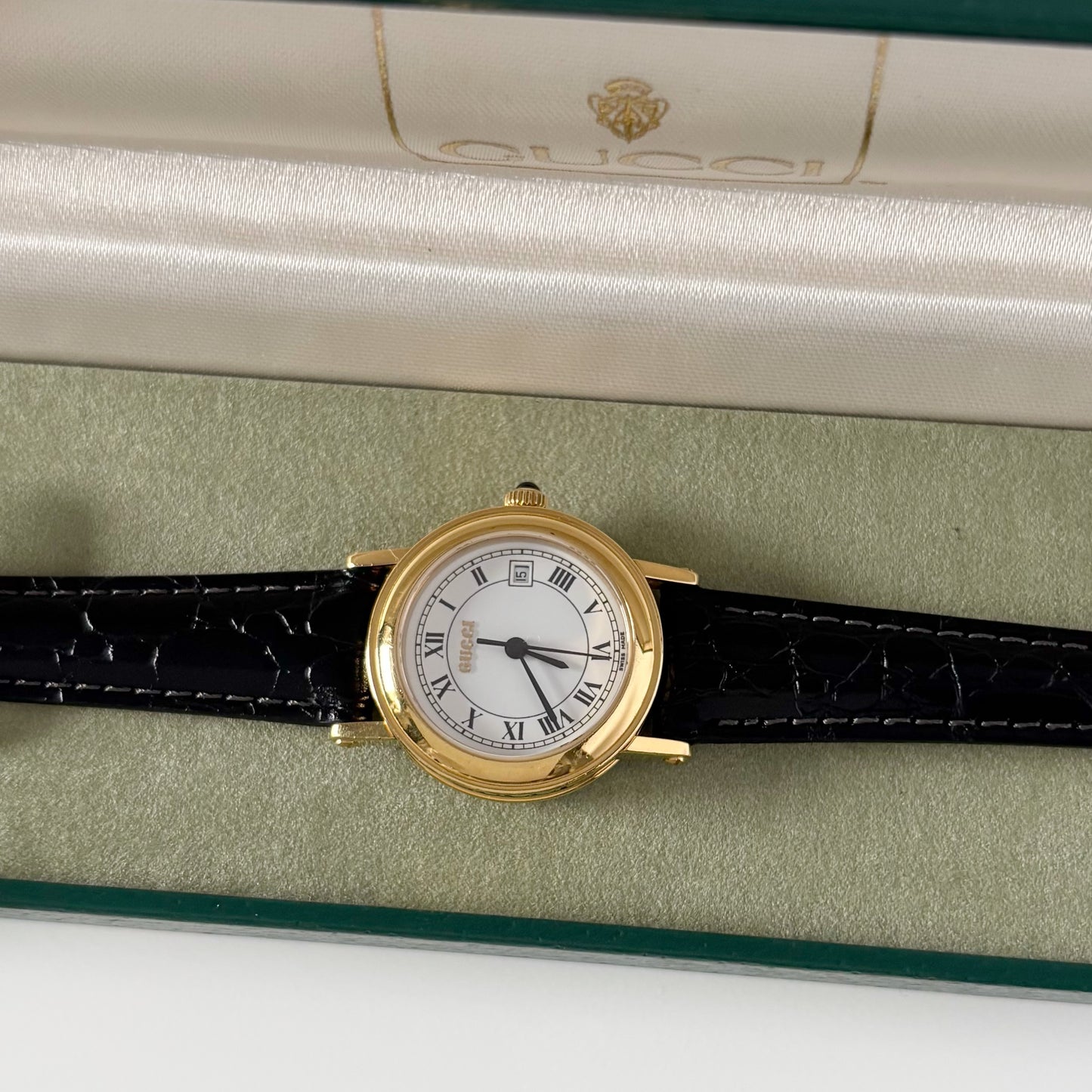Gucci 1990s Date Round Dial Gold Plated Watch