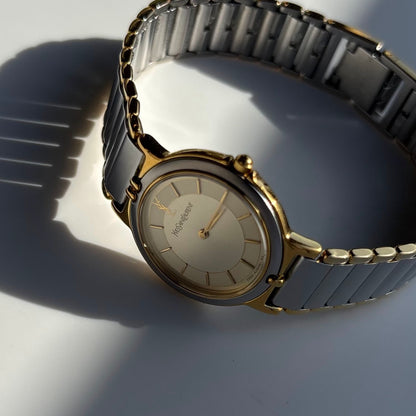 Yves Saint Laurent 1990s Round Dial Two Tone Watch