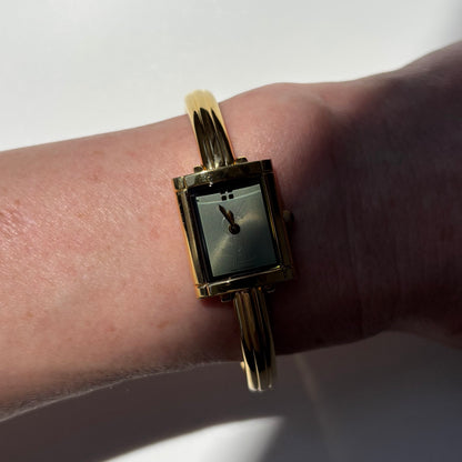 Yves Saint Laurent 1990s Green Dial Gold Plated Bangle Watch