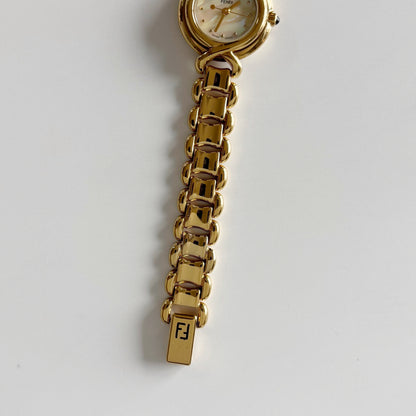 Fendi 1990s Seashell Dial Gold Plated Watch