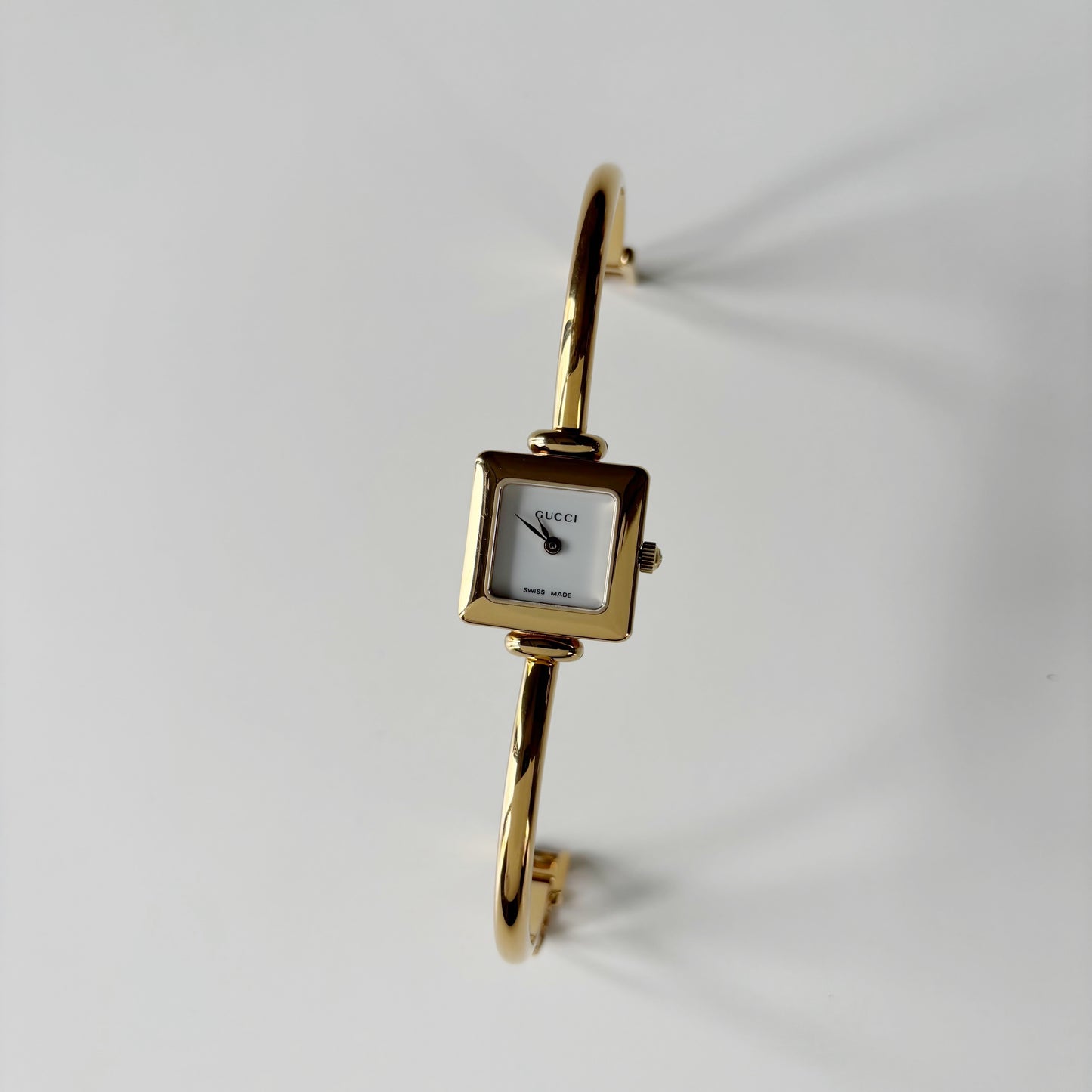 Gucci 1990s Square Dial Gold Plated Bangle Watch