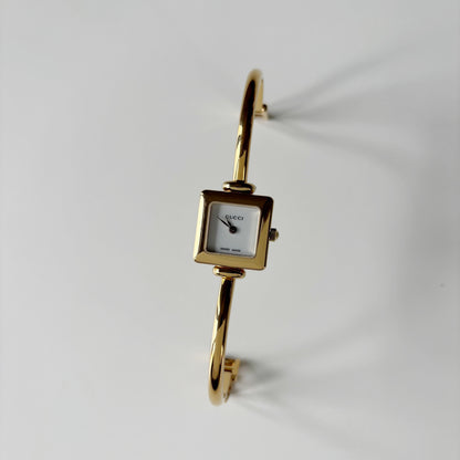 Gucci 1990s Square Dial Gold Plated Bangle Watch