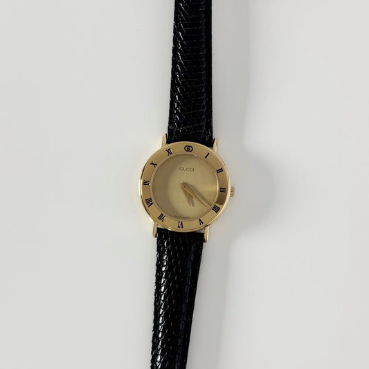 Gucci 1990s Round Dial Gold Plated Watch