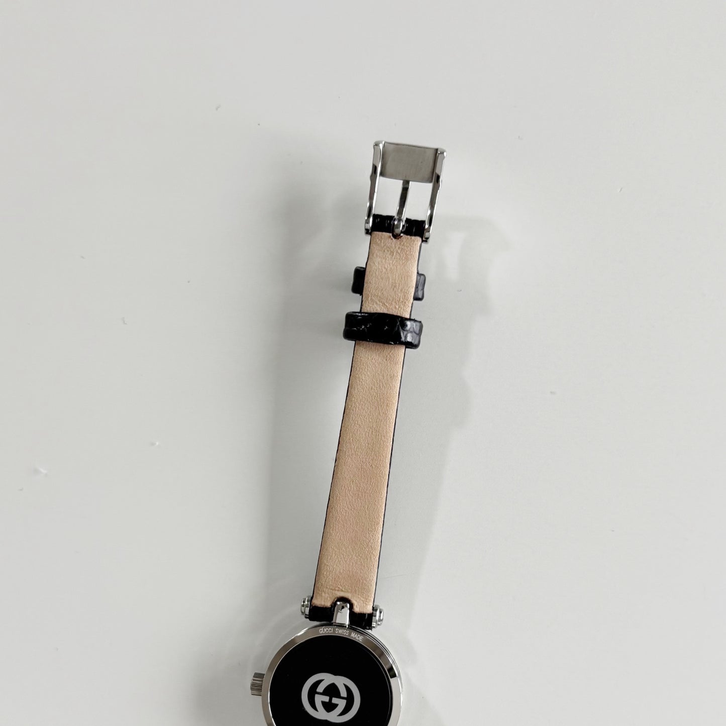Gucci 1990s Black Round Dial Silver Watch