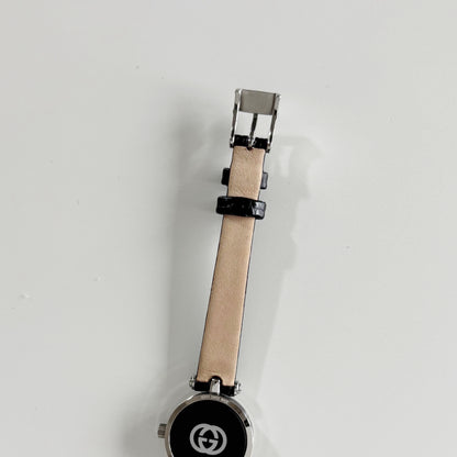 Gucci 1990s Black Round Dial Silver Watch