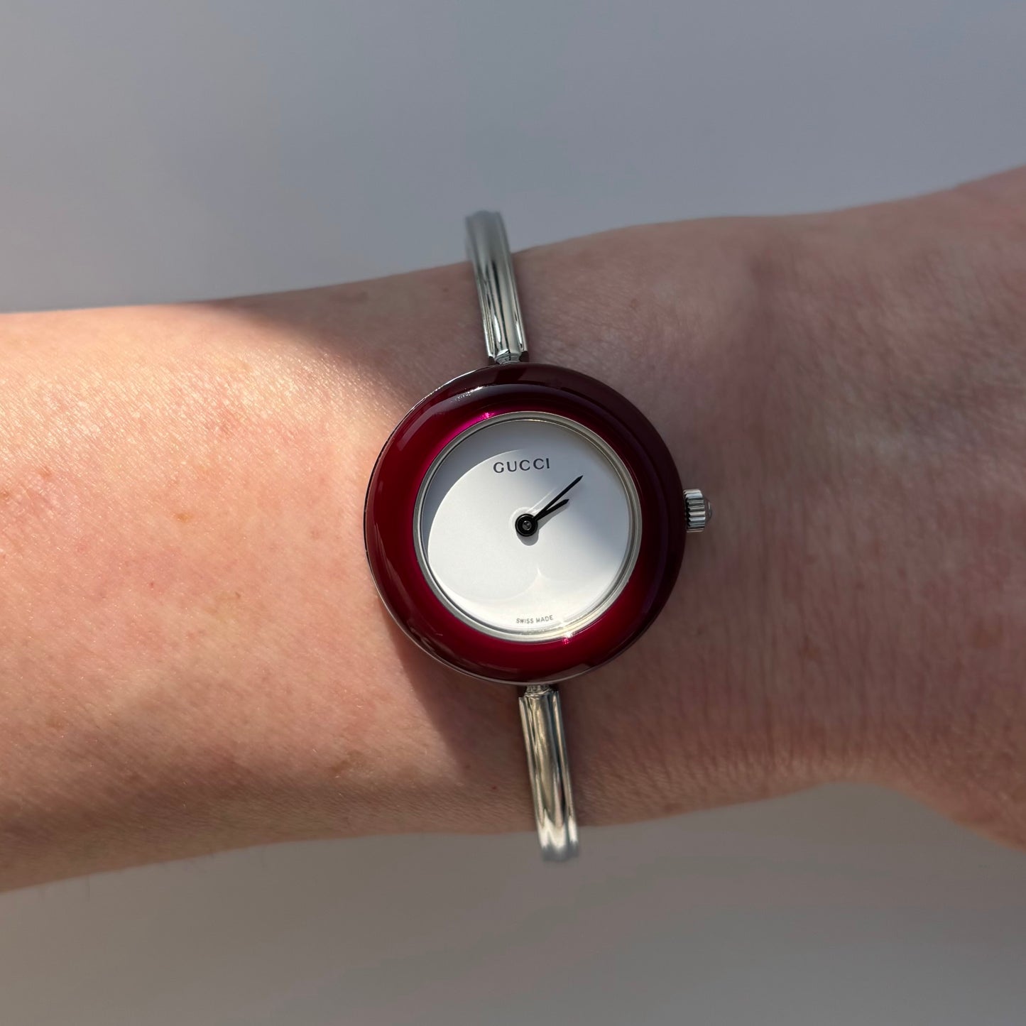 Gucci 1990s Interchangeable Bezel Stainless steel Bangle Watch with 12 bezels, case