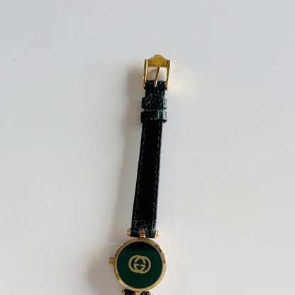 Gucci 1990s Green Sherry Round Dial Gold Plated Watch