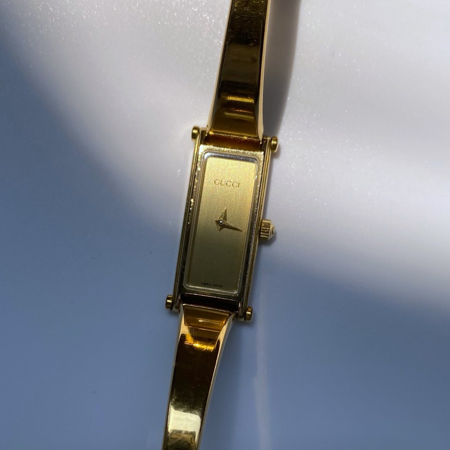 Gucci 1990s Rectangular Gold Plated Bangle Watch (Small)