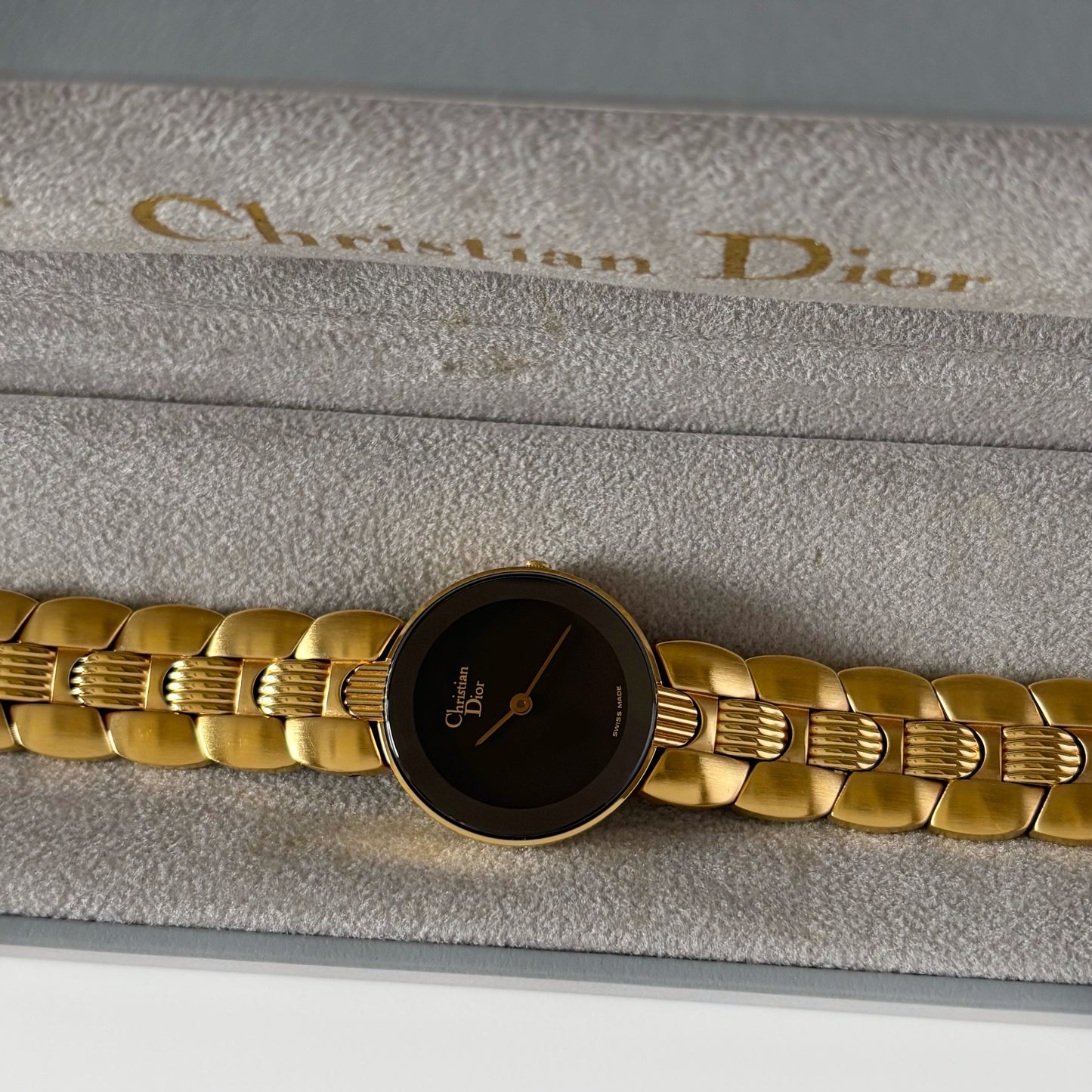 Dior 1990s Black Dial Gold Plated Watch