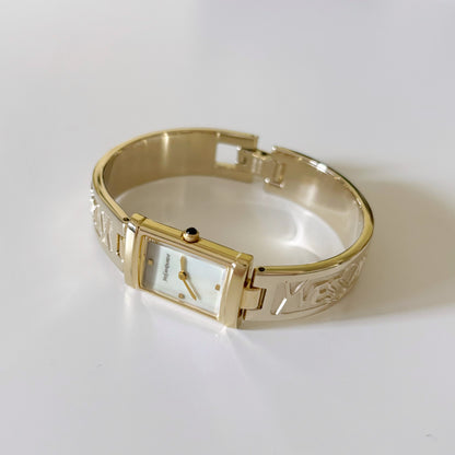 Yves Saint Laurent 1990s Seashell Dial Gold Plated Bangle Watch