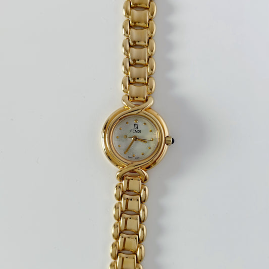 Fendi 1990s Seashell Dial Gold Plated Watch