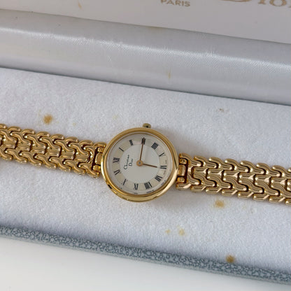 Dior 1990s Seashell Round Dial Gold Plated Watch