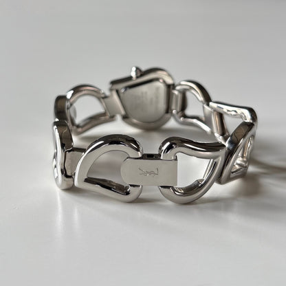 Yves Saint Laurent 1990s Heart Shaped Dial Band Silver Watch