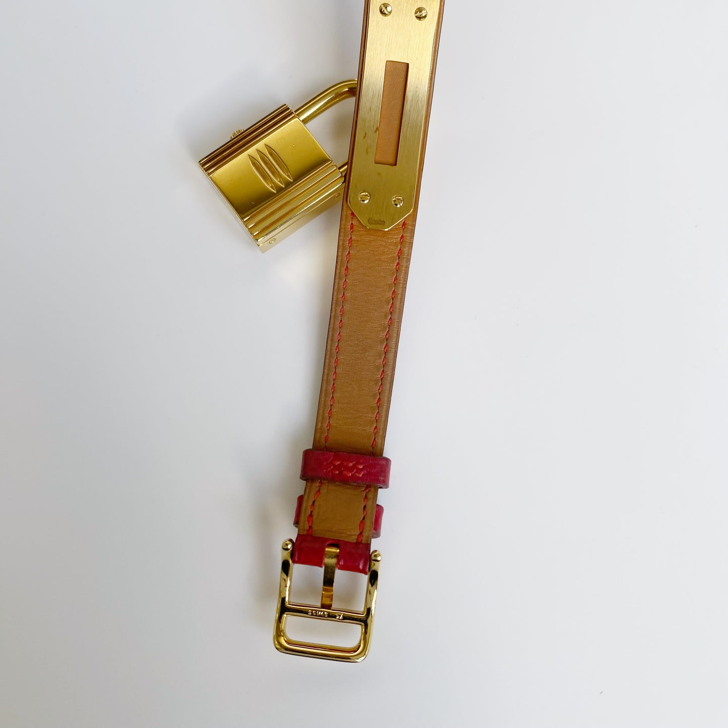 Hermes 1990s Kelly Gold Plated Red Leather Strap Watch