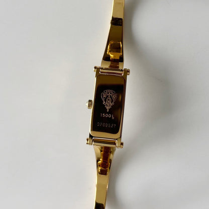 Gucci 1990s Seashell Rectangular Dial Gold Plated Bangle Watch