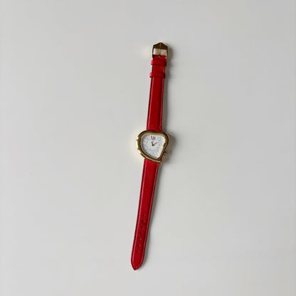 Yves Saint Laurent 1990s Heart Dial Gold Plated Red Watch