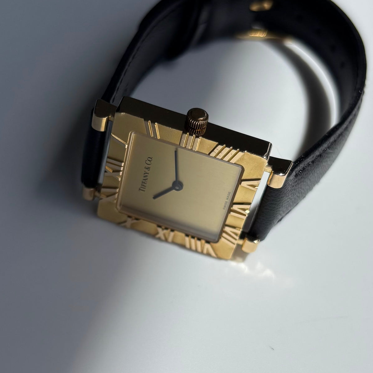 Tiffany 1990s Atlas Square Dial 18K Gold Case Watch