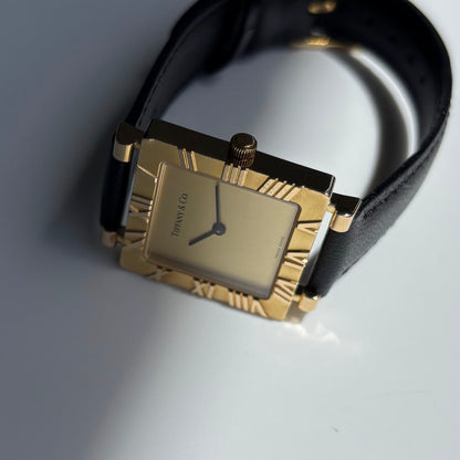 Tiffany 1990s Atlas Square Dial 18K Gold Case Watch