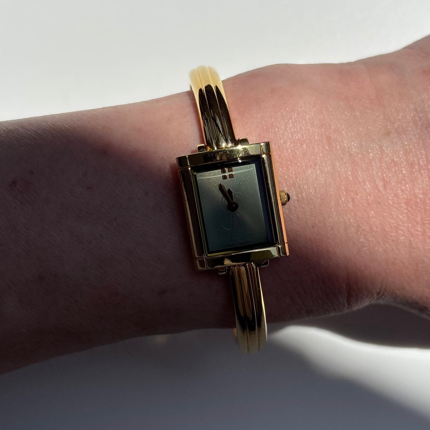 Yves Saint Laurent 1990s Green Dial Gold Plated Bangle Watch