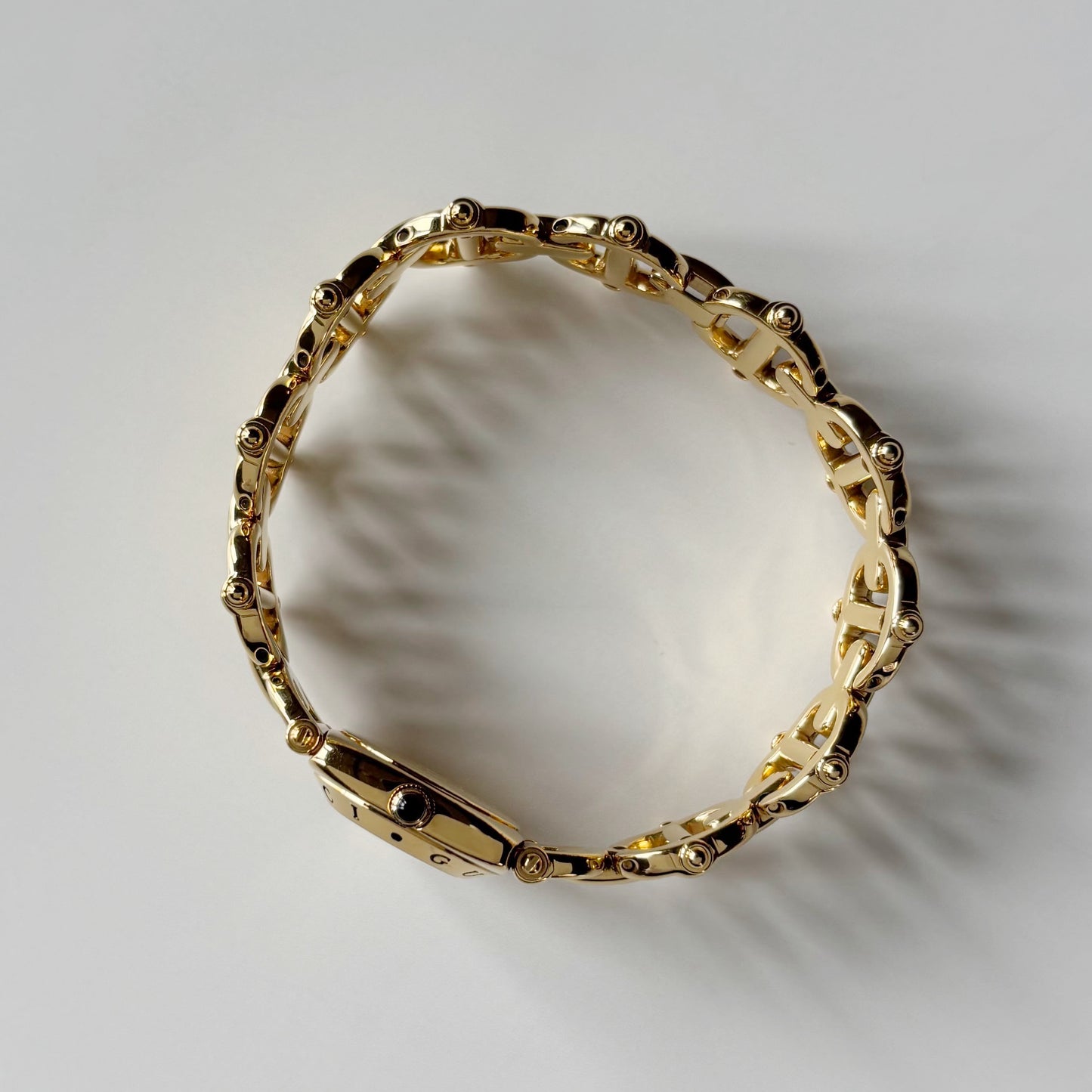 Gucci 1990s Seashell Dial Horsebit Gold Plated Watch