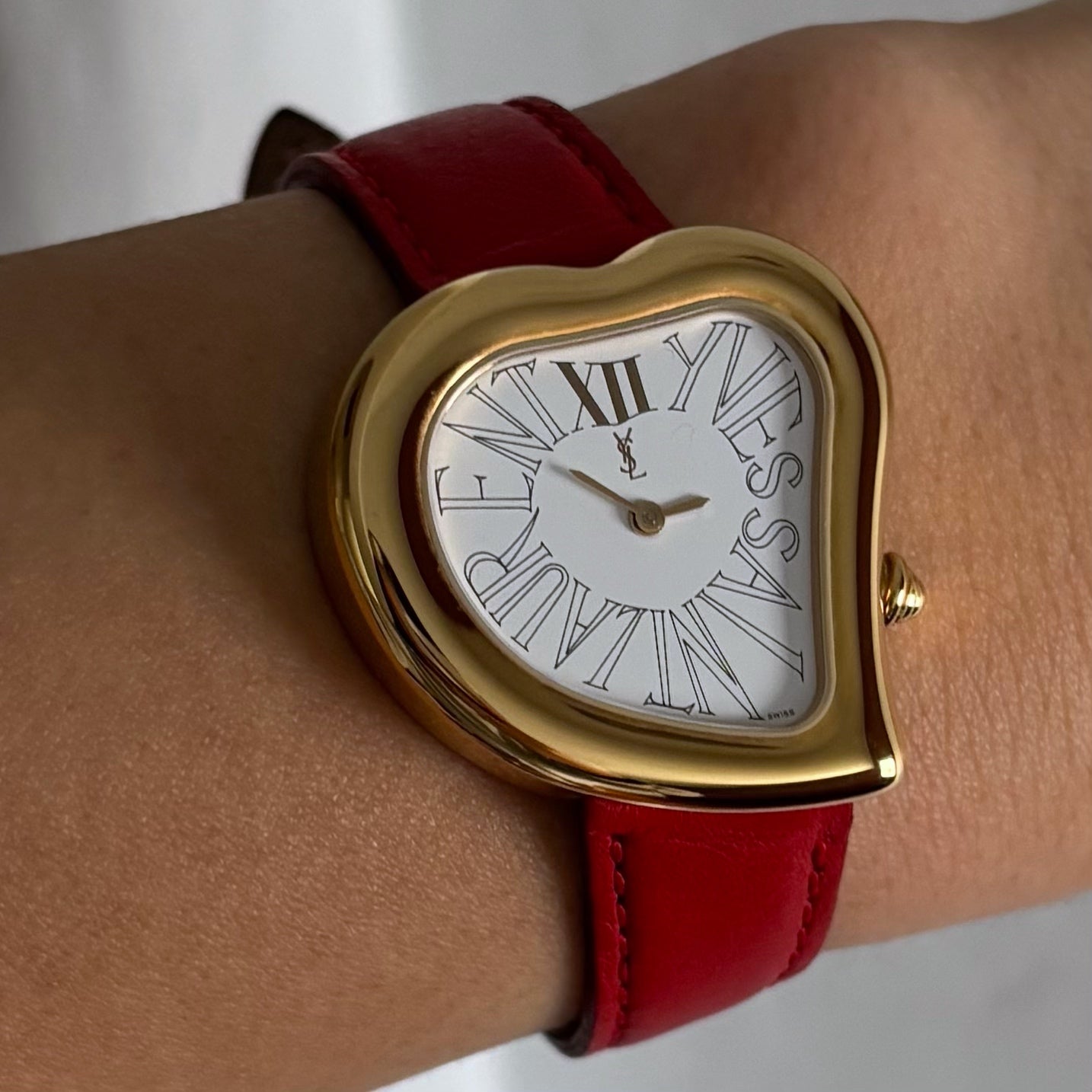 Yves Saint Laurent 1990s Heart Shaped Gold Plated Watch