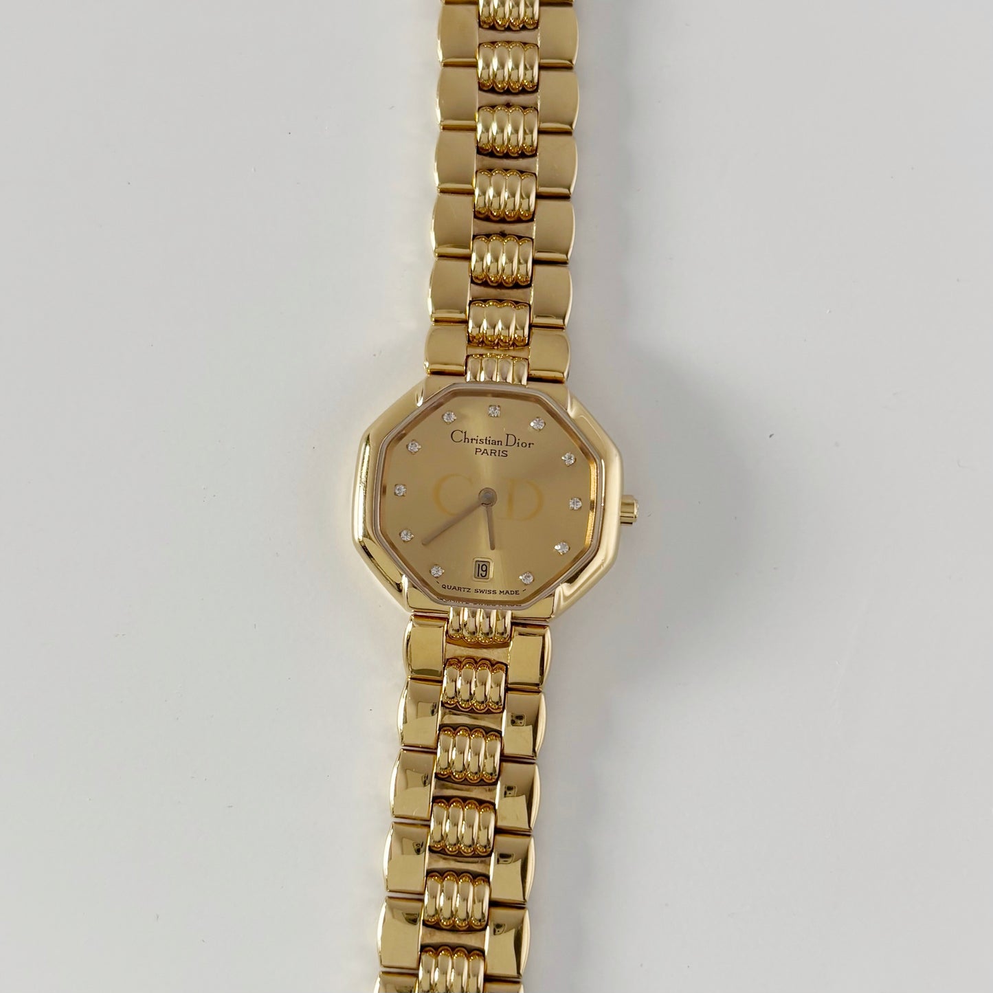 Dior 1990s Octagon Gold Dial Gold Plated Watch