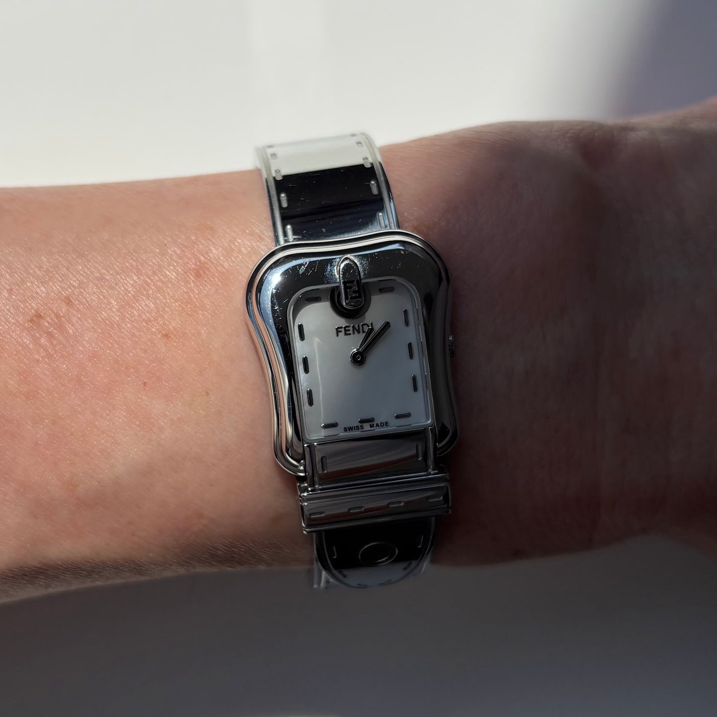 Fendi 1990s Seashell Dial Stainless steel Silver Buckle Watch