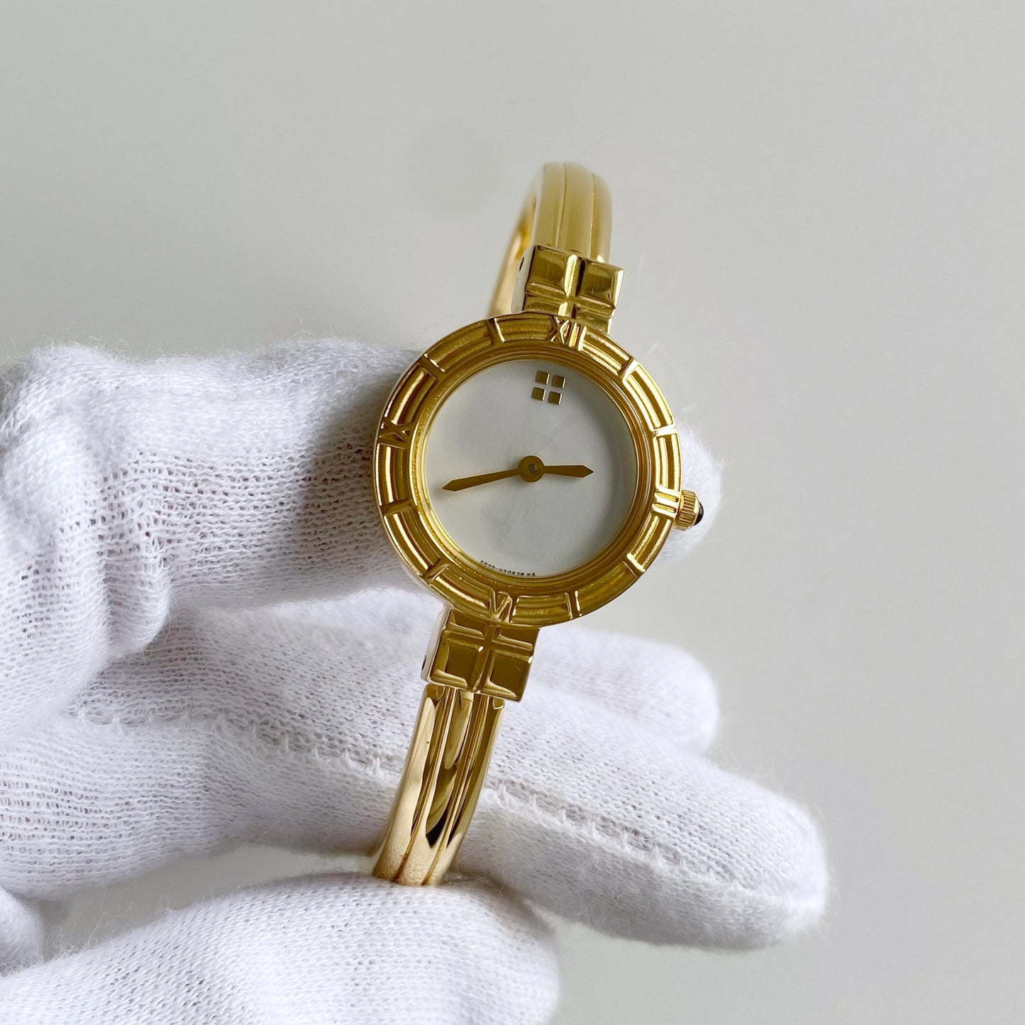 Yves Saint Laurent Seashell Dial Gold Plated Bangle Watch