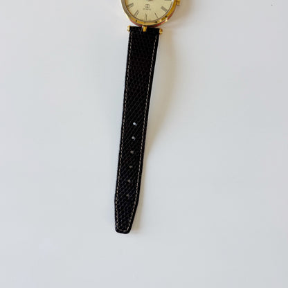 Gucci 1990s Round Gold Dial Gold Plated Watch (Large)