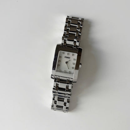 Fendi 1990s Seashell Dial Tank Silver Watch