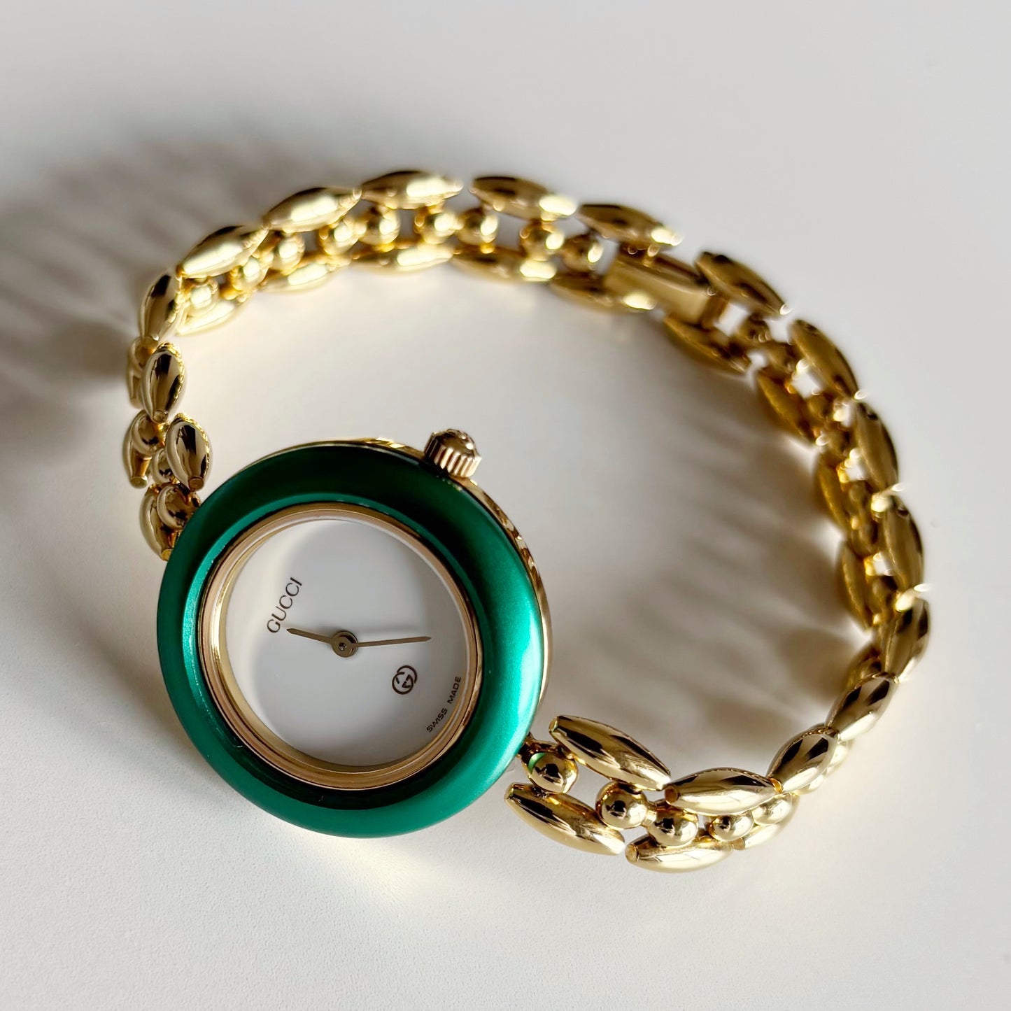 Gucci 1990s Interchangeable Bezel Gold Plated Watch with 6 bezels, case (167mm)