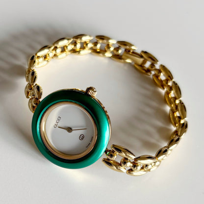 Gucci 1990s Interchangeable Bezel Gold Plated Watch with 6 bezels, case (167mm)