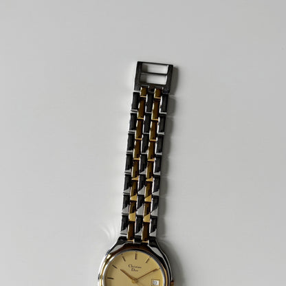 Dior 1990s Date Round Dial Gold Plated Two Tone Watch (Large)