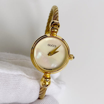 Gucci 1990s Seashell Dial  Gold Plated Bangle Watch