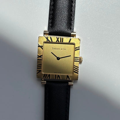 Tiffany 1990s Atlas Square Dial 18K Gold Case Watch