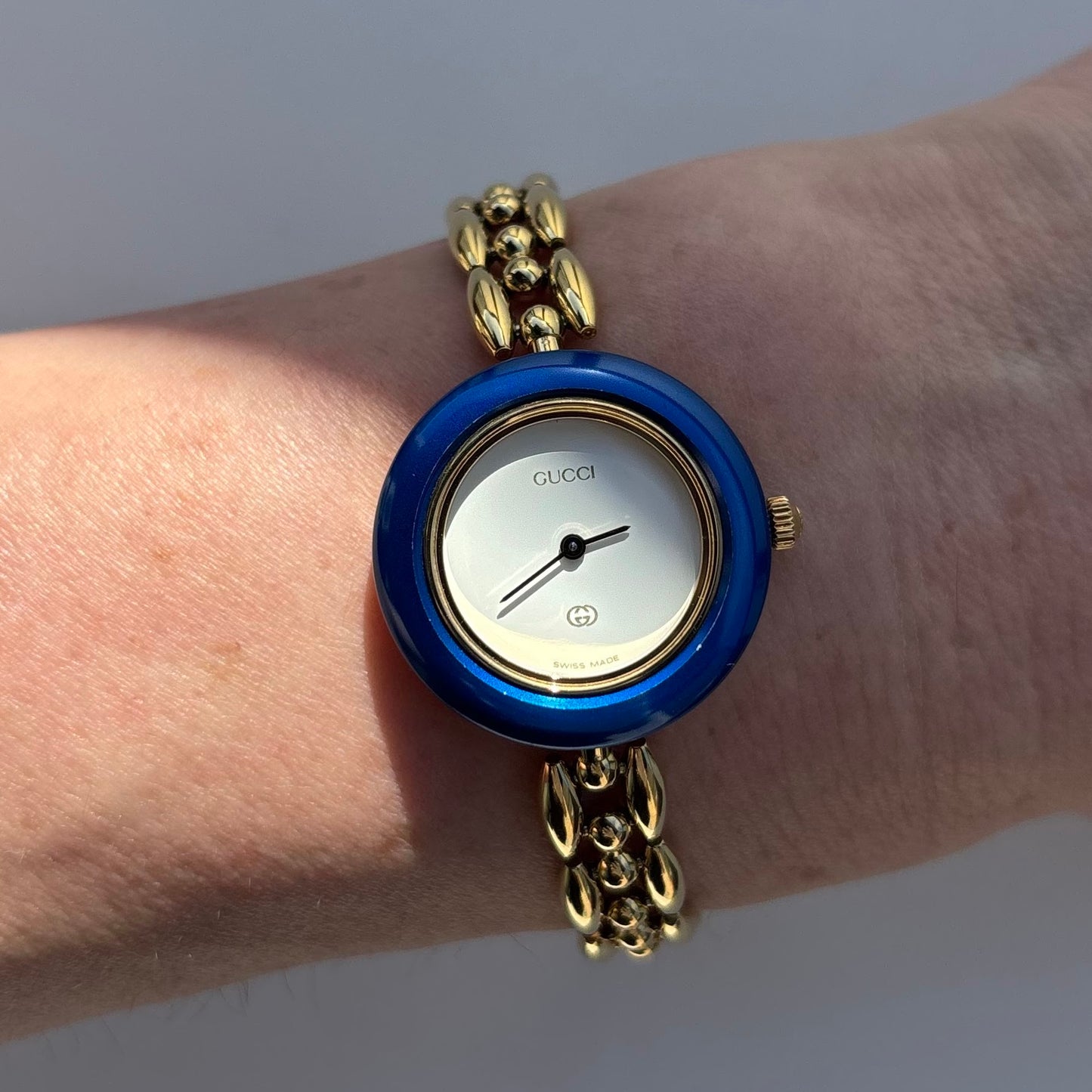 Gucci 1990s Interchangeable Bezel Gold Plated Watch with 6 bezels, case (167mm)