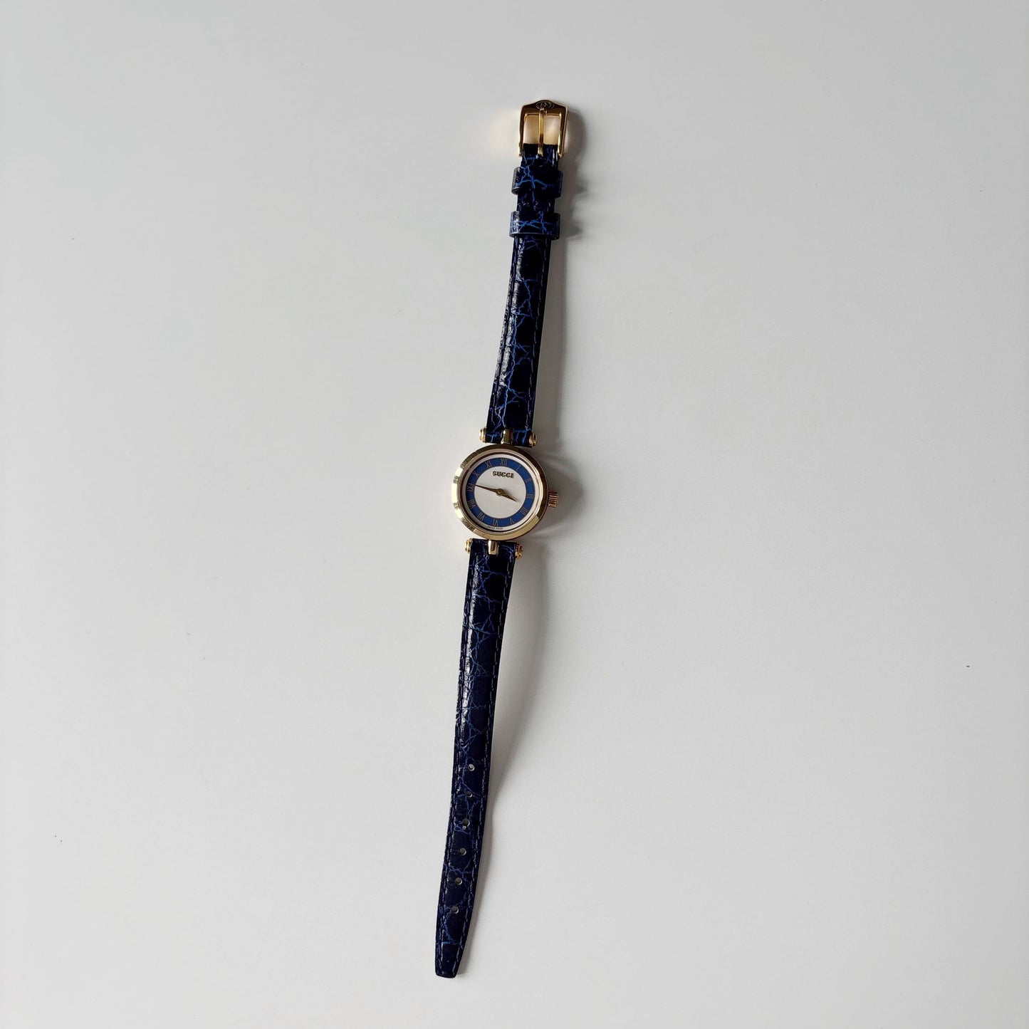 Gucci 1990s Round Dial Blue Gold Plated Watch