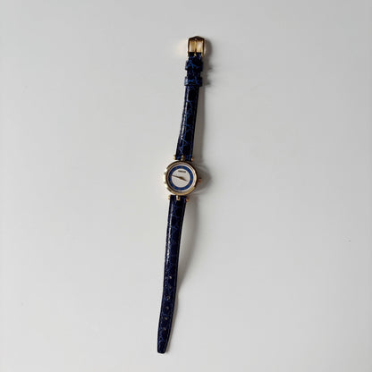 Gucci 1990s Round Dial Blue Gold Plated Watch