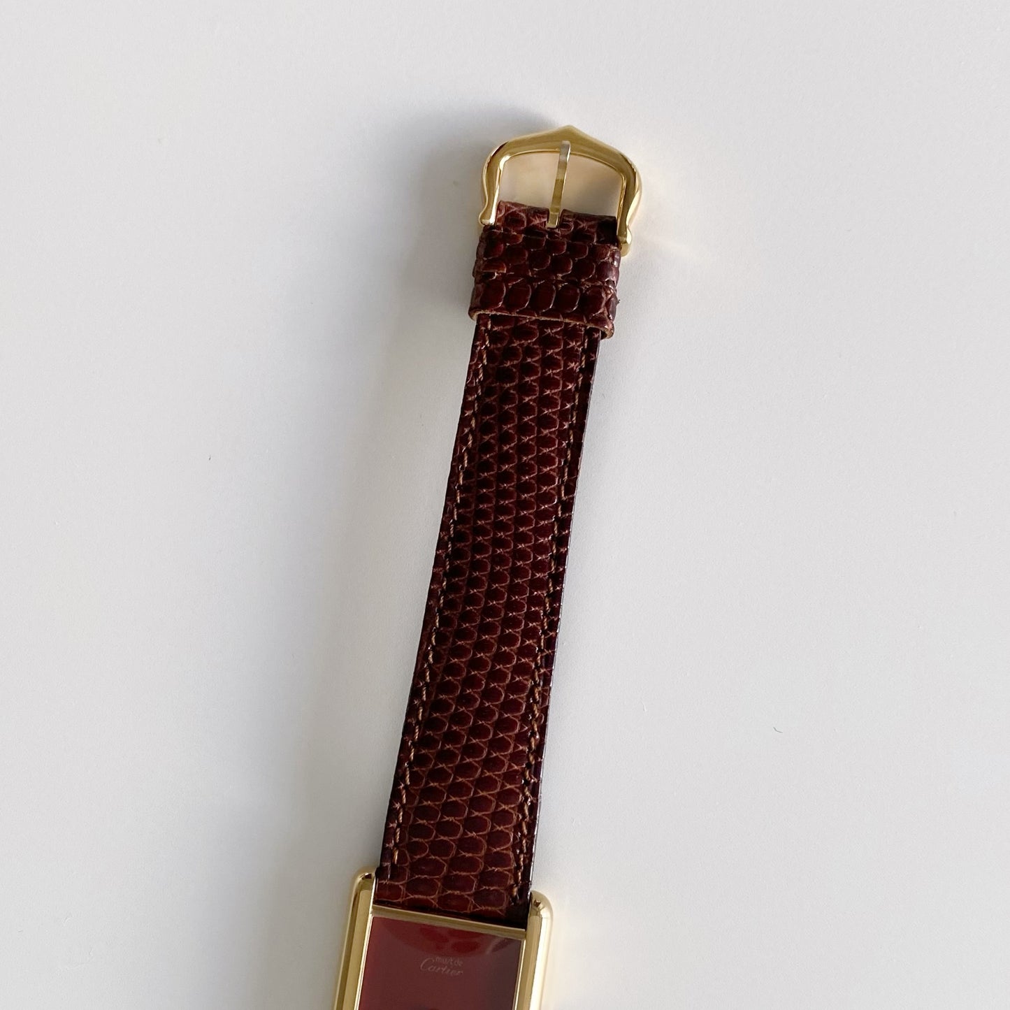Cartier 1980s Must de Tank Burgundy Dial Manual Winding Watch (LM)