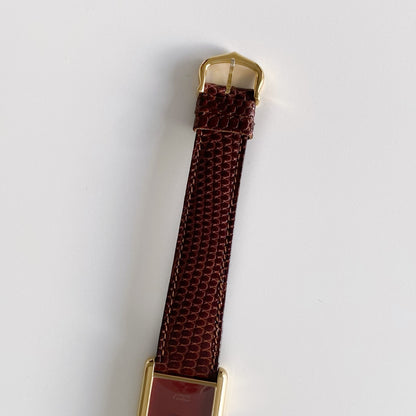 Cartier 1980s Must de Tank Burgundy Dial Manual Winding Watch (LM)