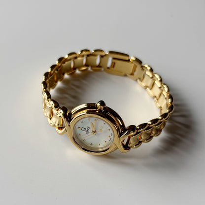 Fendi 1990s Seashell Dial Gold Plated Watch