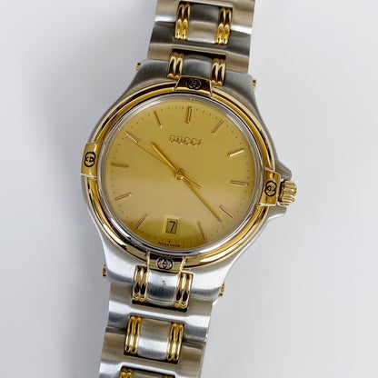 Gucci 1990s Date Two Tone Round Watch