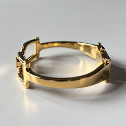 Gucci 1990s Seashell Rectangular Dial Gold Plated Bangle Watch