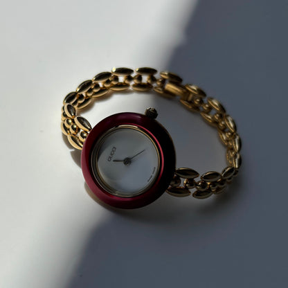 Gucci 1990s Interchangeable Bezel Gold Plated Rice Chain Watch with case, 6 bezels (160mm)