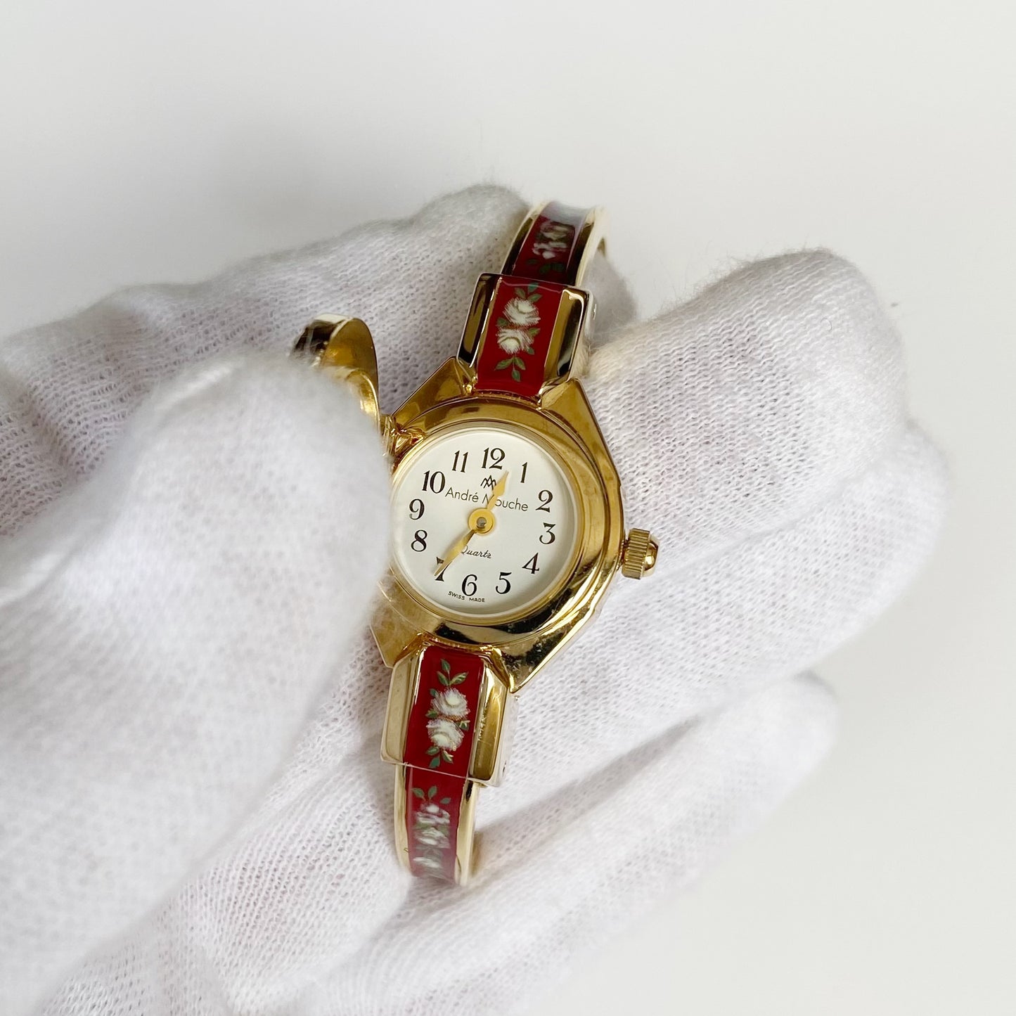 André  Mouche 1990s Red Gold Plated Bangle Watch