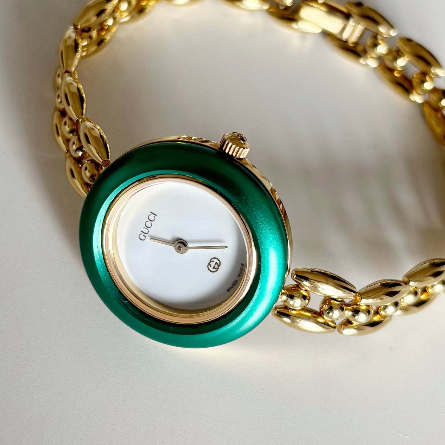 Gucci 1990s Interchangeable Bezel Gold Plated Watch with 6 bezels, case (167mm)