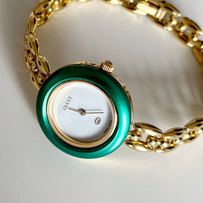 Gucci 1990s Interchangeable Bezel Gold Plated Watch with 6 bezels, case (167mm)