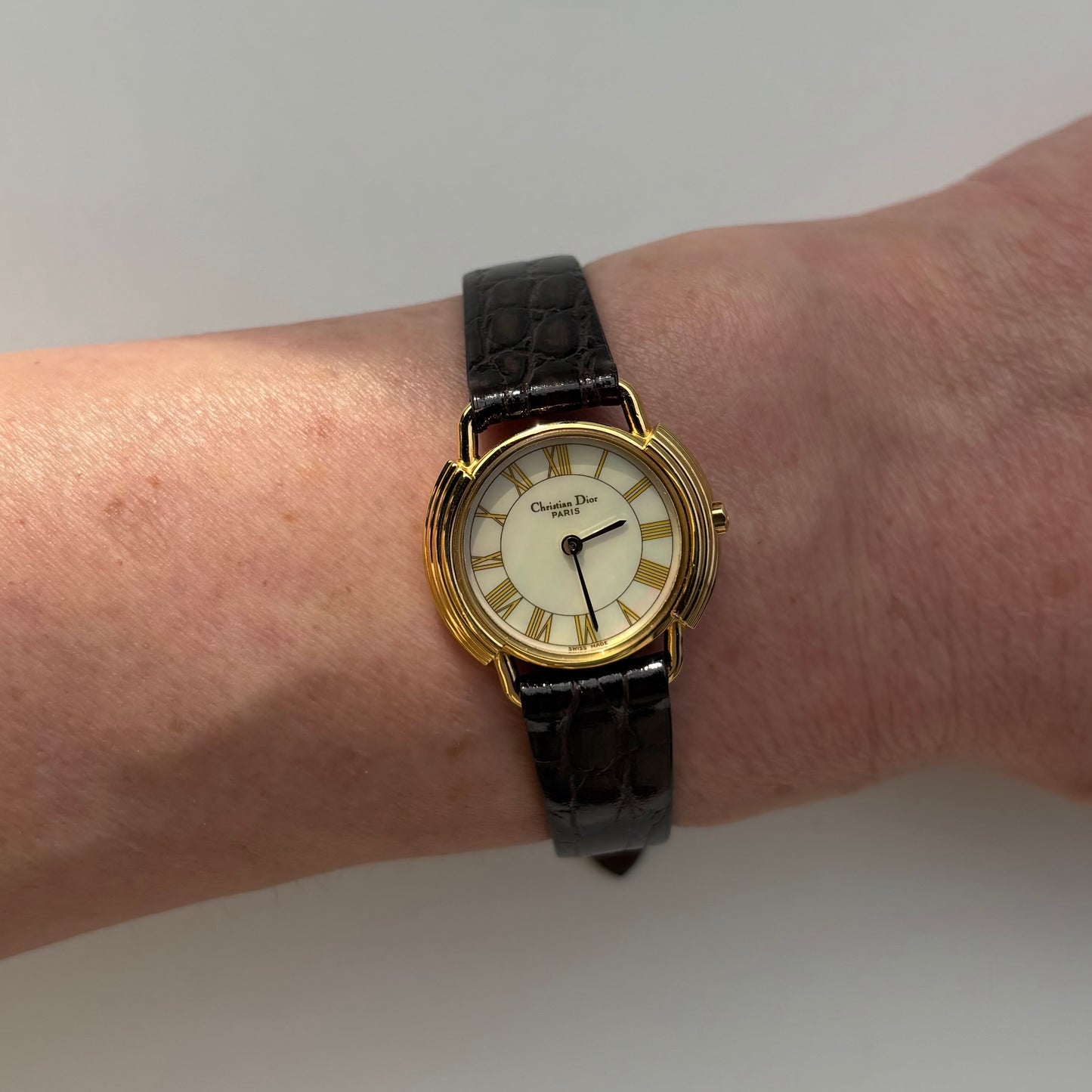 Dior 1990s Seashell Round Dial Gold Plated Watch